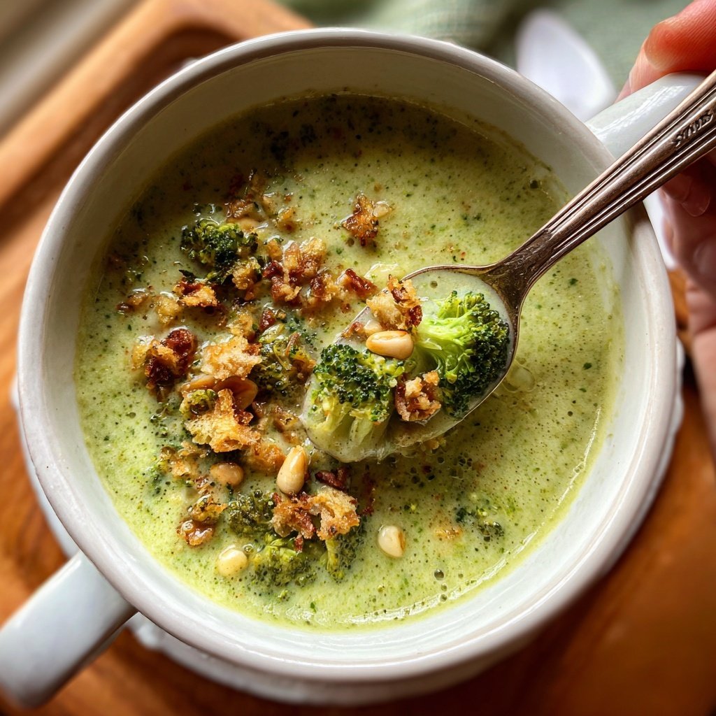 Brokkoli Suppe Mit Gerösteten Pinienkernen